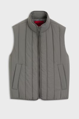 Vertical-quilted gilet with logo detail, Grey