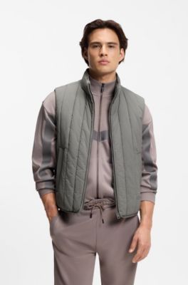 Vertical-quilted gilet with logo detail, Grey
