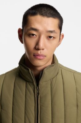 Vertical-quilted gilet with logo detail, Olive