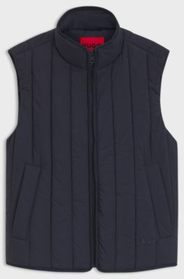 Vertical-quilted gilet with logo detail, Dark Blue