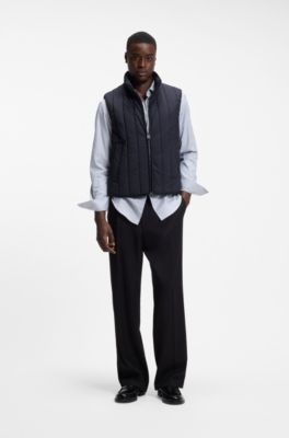 Vertical-quilted gilet with logo detail, Dark Blue