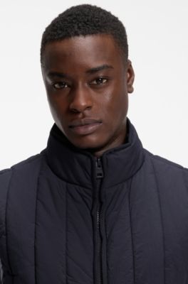 Vertical-quilted gilet with logo detail, Dark Blue