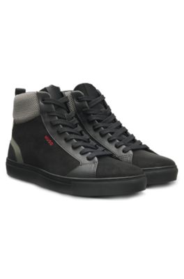 High-top trainers with mesh and faux suede, Black