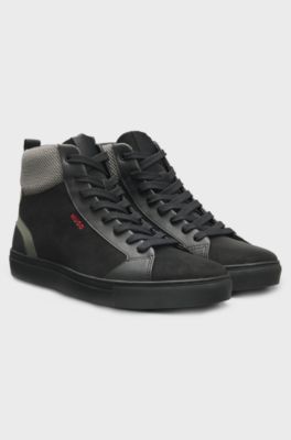 High-top trainers with mesh and faux suede, Black
