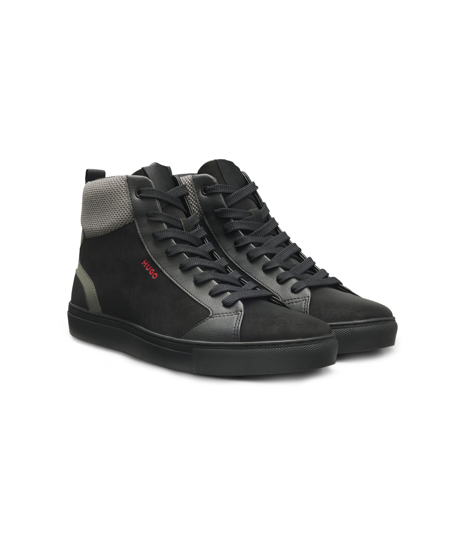HUGO - High-top trainers with mesh and faux suede - Black