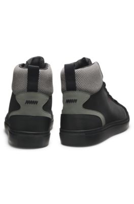 High-top trainers with mesh and faux suede, Black
