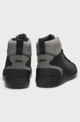 High-top trainers with mesh and faux suede, Black