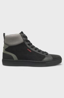 High-top trainers with mesh and faux suede, Black