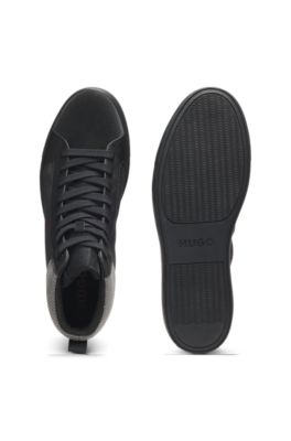 High-top trainers with mesh and faux suede, Black