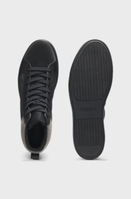 High-top trainers with mesh and faux suede, Black