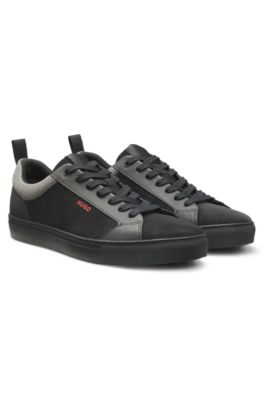Faux-nubuck trainers with mesh collar, Black