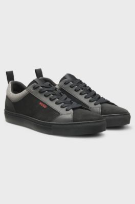 Faux-nubuck trainers with mesh collar, Black