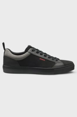 Faux-nubuck trainers with mesh collar, Black