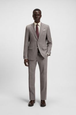 Regular-fit suit jacket in checked stretch cloth, Beige