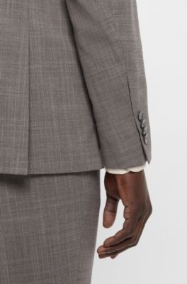 Regular-fit suit jacket in checked stretch cloth, Beige