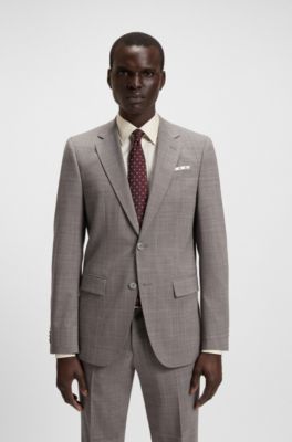 Regular-fit suit jacket in checked stretch cloth, Beige