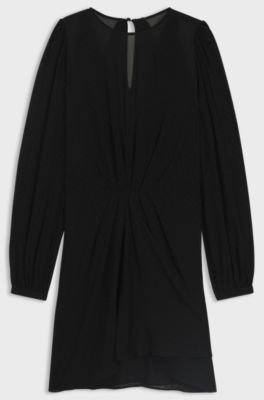 Polka-dot dress with drape details, Black