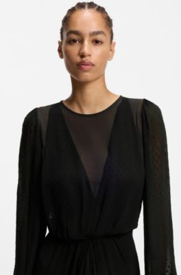 Polka-dot dress with drape details, Black