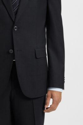 Regular-fit blazer in checked stretch cloth, Dark Blue