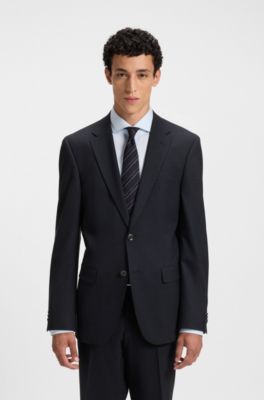 Regular-fit blazer in checked stretch cloth, Dark Blue