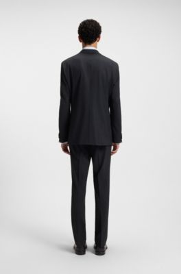 Regular-fit blazer in checked stretch cloth, Dark Blue