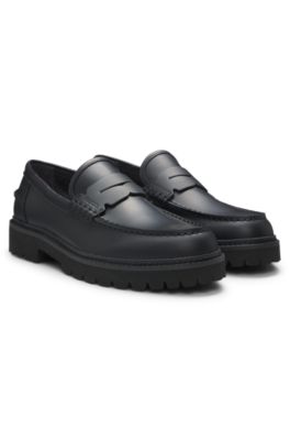 Leather loafers with lug outsole, Black