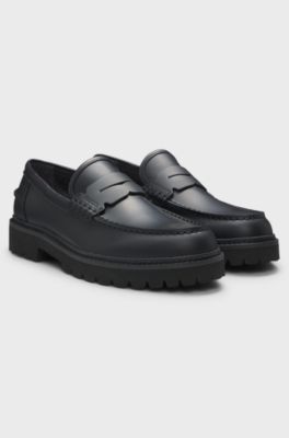 Leather loafers with lug outsole, Black