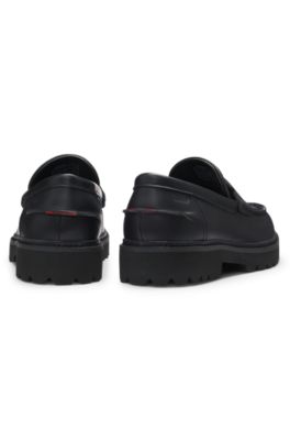 Leather loafers with lug outsole, Black