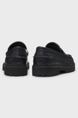 Leather loafers with lug outsole, Black