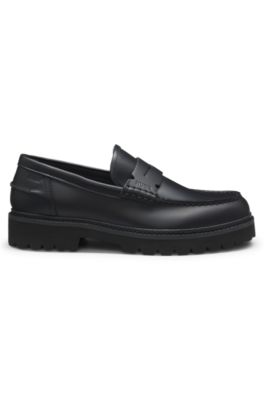 Leather loafers with lug outsole, Black
