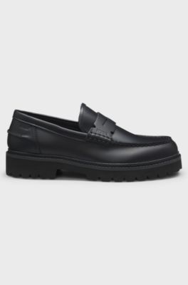Leather loafers with lug outsole, Black