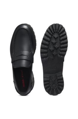 Leather loafers with lug outsole, Black
