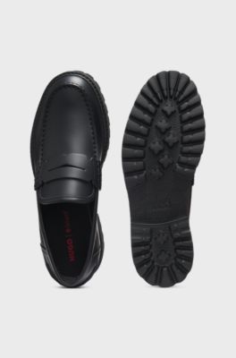 Leather loafers with lug outsole, Black