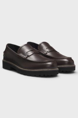 Leather loafers with lug outsole, Dark Brown