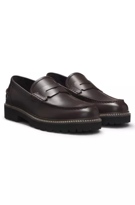 Leather loafers with lug outsole