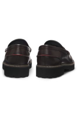 Leather loafers with lug outsole, Dark Brown