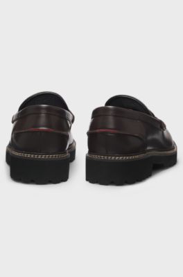 Leather loafers with lug outsole, Dark Brown