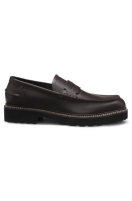 Leather loafers with lug outsole, Dark Brown