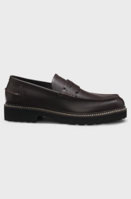 Leather loafers with lug outsole, Dark Brown