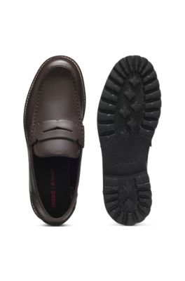 Leather loafers with lug outsole, Dark Brown