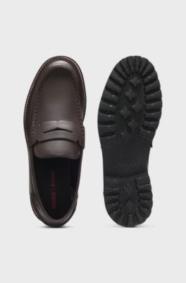 Leather loafers with lug outsole, Dark Brown