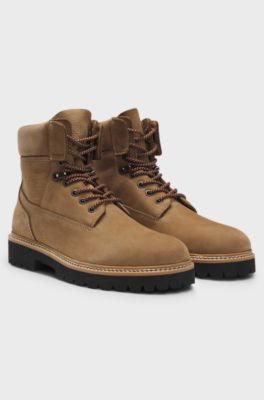 Nubuck-leather half boots with padded collar, Beige