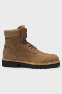 Nubuck-leather half boots with padded collar, Beige