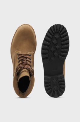 Nubuck-leather half boots with padded collar, Beige