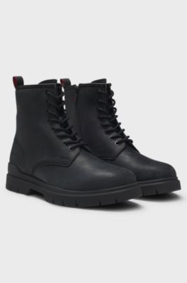 Leather half boots with embossed logo, Black