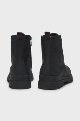 Leather half boots with embossed logo, Black