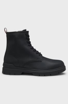 Leather half boots with embossed logo, Black