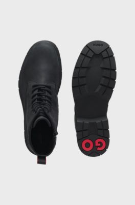 Leather half boots with embossed logo, Black