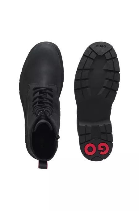 Leather half boots with embossed logo