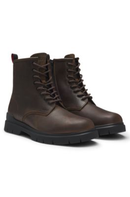 Leather half boots with embossed logo, Brown